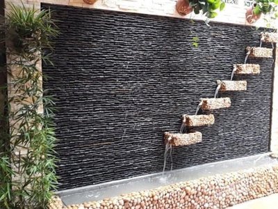 Đá suối đen quy cách trang trí quán cafe sân vườn gần gũi tự nhiên
